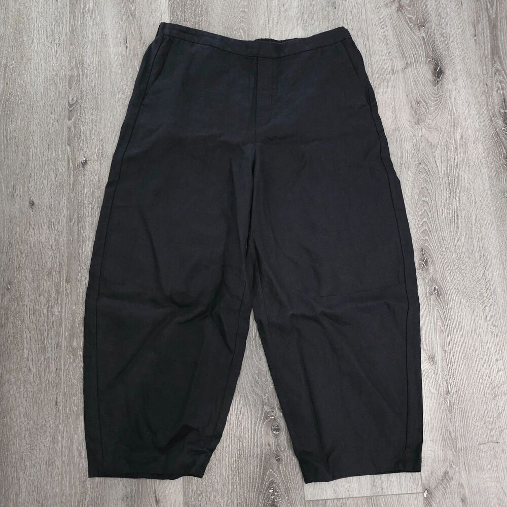 NWT Madewell Black 100% Linen Barrel Leg Crop Pants XL Minimalist Coastal